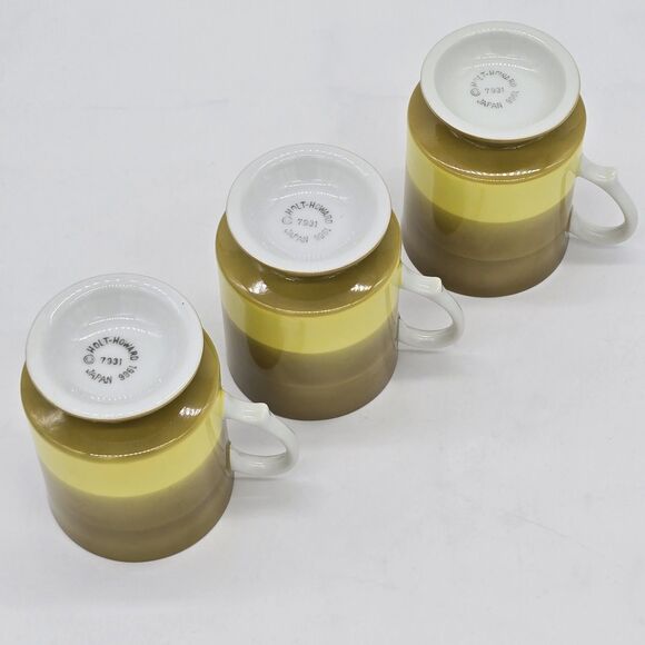 3 Vintage Holt Howard 1966 Green Striped Footed Coffee Mugs Cups Japan 7931 - Picture 4 of 5